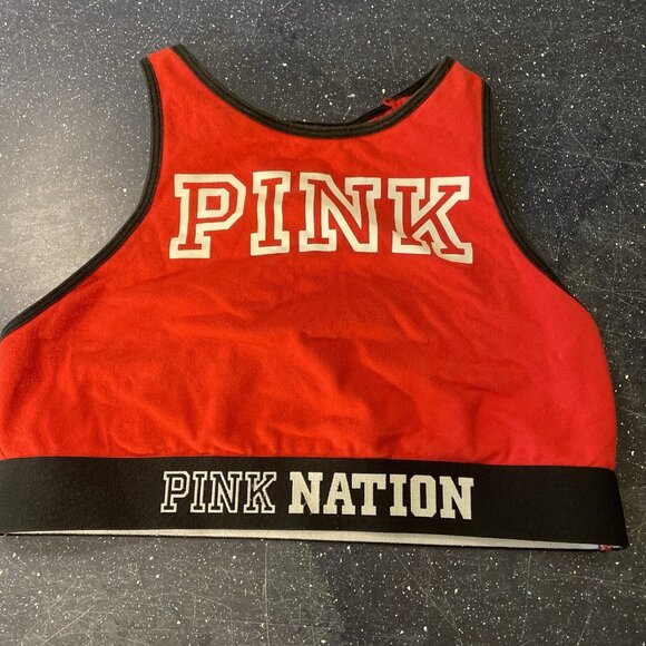Victoria’s Secret PINK Women Sports Bra Large Red Nation Crop Unlined Pullover M - Picture 1 of 4